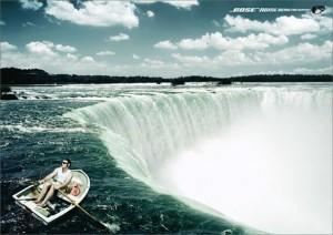 row boat into waterfall